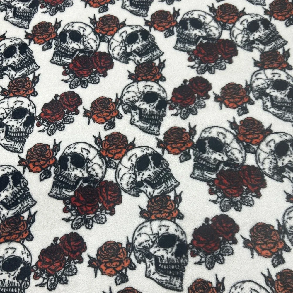 Sleeping Partner Skull Red Rose Plush Fleece Throw Blanket 50x70 Gothic Emo Punk